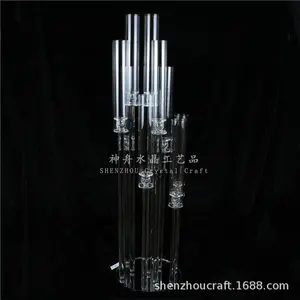 Hot Sell 10-Arms Straight Tube Crystal Candelabra Floor Stand Table Centerpiece Crystal Candle Holder