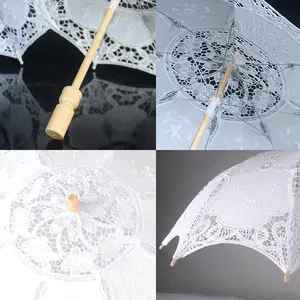 European Western Style Simple Fashion Bride Wedding Umbrellas With Embroidered Cotton Lace Fabric