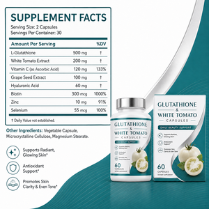 Integratore OEM <span class=keywords><strong>di</strong></span> Glutatione al Pomodoro Bianco con Vitamina C e Selenio per Bellezza Quotidiana e Benessere Sistemico, 60 Capsule Vegetali - Product Image 6