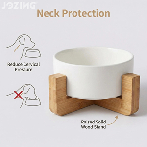 Bol surélevé pour animaux de compagnie en céramique de qualité supérieure avec support en bambou - Plat moderne pour nourriture et eau pour chats et petits chiens, logo personnalisable - Product Image 5