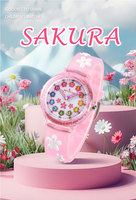 Jam Tangan Anak Sport Quartz Custom Sakura Terlaris, Tahan Air 3BAR, Layar Analog, Desain Kartun Modis, Casing PC, Tali Plastik, Grosir