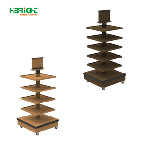 Highbright Mobile Multi-Tier Square Wood Grain <b>Rotatable</b> <b>Display</b> <b>Stand</b> With Sign Holder for Supermarket and Retail Stores - Product Image 1