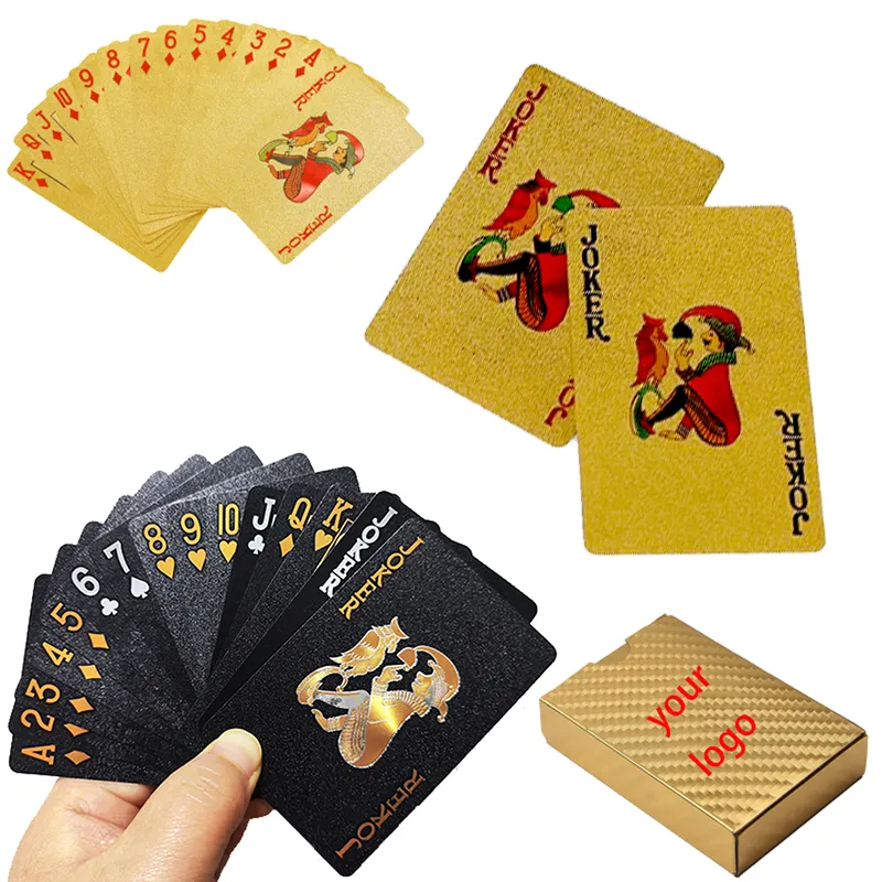 Carte da gioco Dubai in oro 24 carati Carte da Poker impermeabili con scatola di legno e carta certificata dorata Jogo De Baralho Pokerkarte Carte