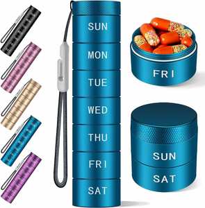 7 Days Portable Travel Flat Lid Boxes Stackable Waterproof Metal Medicine Holder <b>Tablet</b> <b>Container</b> Aluminum Alloy Pill Box Custom - Product Image 4