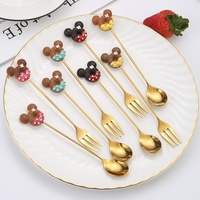 Ensemble de cuillères à café et fourchettes à dessert en acier inoxydable, motif dessin animé, finition miroir, pour mélanger, idéal comme cadeau