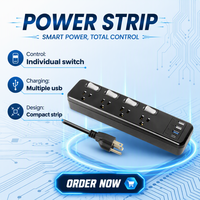 Chargeur rapide PD standard US 15A, 4 prises avec interrupteur de contrôle indépendant, multiprise ignifuge, 3 ports USB, prise Type-C