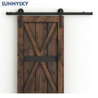 Porte de grange résidentielle en verre coulissante en bois Sunnysky Portes de grange coulissantes en bois massif pour l'intérieur