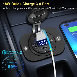 3 Ports Car Charger Socket Dual PD Type C QC 3.0 With Voltmeter Power Switch Fast Charging For 12V/24V Boat RV Motorcycle