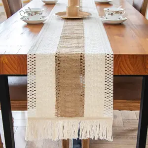 Mantel de macramé de lino y algodón para decoración, tejido a mano, bohemio, para banquete de boda, color blanco