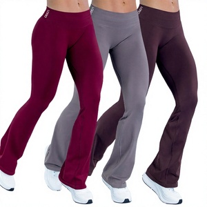 Janya Wholesale Womens Low Waist <b>Leggings</b> Butt Lift Sports Elastic <b>Flared</b> Gym Fitness Quick Dry Seamless Yoga Ankle-Length Pants - Product Image 2