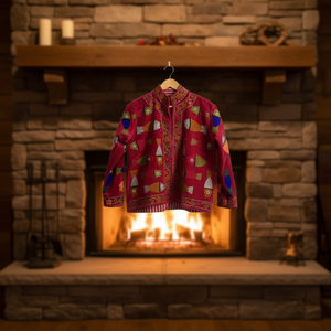 Chaqueta Bomber de Terciopelo Tejida a Mano para Mujer, con Bordado de Pez, Diseño Folclórico Artístico, Colorida, Étnica, Boho, Invernal, Transpirable - Product Image 1