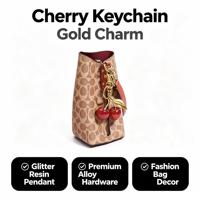 Porte-clés cerise rouge scintillant avec fermoir mousqueton en alliage feuille d'or, pendentif en résine mignon, breloque de sac, accessoire de mode féminin, cadeau