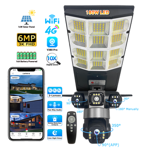 OEM <span class=keywords><strong>V380</strong></span> <span class=keywords><strong>Pro</strong></span> al aire libre con energía Solar inalámbrica WiFi PTZ Cámara 3 lentes CCTV Seguridad 4G Tarjeta Sim Solar Street Light Cámara - Product Image 1