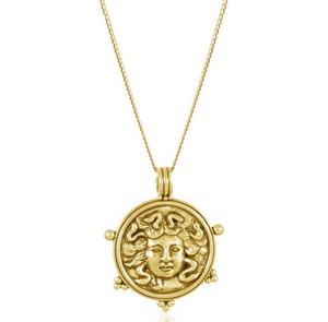 Custom 18k Gold Plated Double Layer Gorgoneion <strong>Medusa</strong> Pendant Coin <strong>Necklace</strong> - Product Image 5