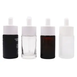 Factory Custom Logo Cosmetic 30ml Flat Shoulder Essential Oil matte Serum Glass transparent Dropper Bottle for packaging