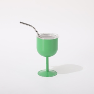 Verre à vin personnalisé en acier inoxydable double paroi de 4 oz avec mini paille à ventouse pour vin rouge / Design moderne pour les entreprises - Product Image 6