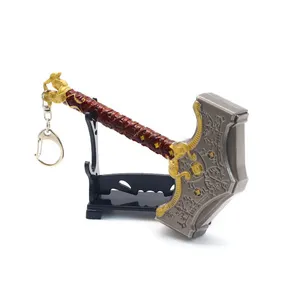 전쟁 라그나로크 토르의 망치 크라토스 무기 13cm 118g 전체 금속 아연 합금 키 체인 작은 망치의 신