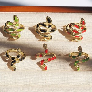 HJ145 Meilleures ventes Bagues <span class=keywords><strong>serpent</strong></span> ouvertes ajustables en émail coloré plaqué or 18K pour femmes, bijoux de déclaration pour le quotidien et les fêtes - Product Image 2
