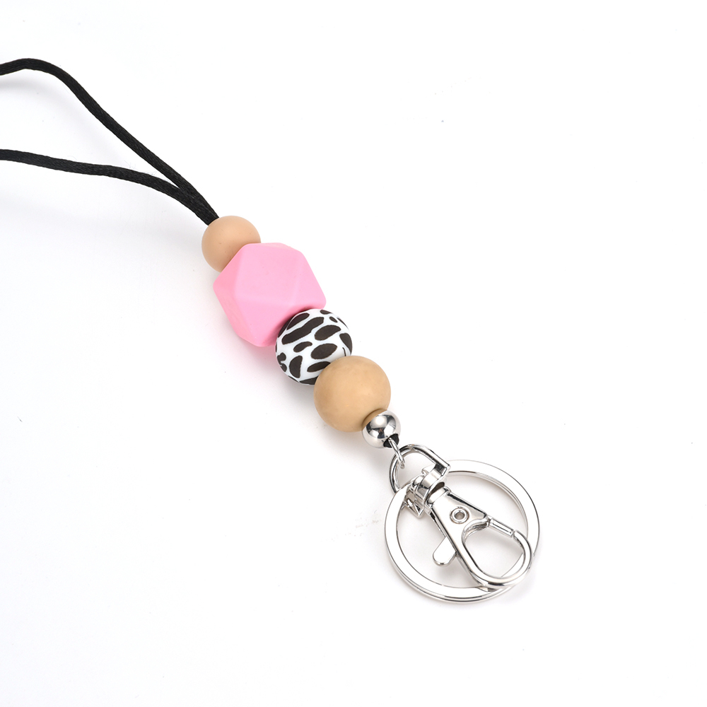 JY Custom Fashion Silicone Beaded Lanyard Keychain Teacher Nurse Student Wood Bead Work ID Pendant Necklace Key Lanyard Image 3