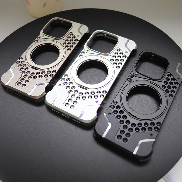 Mecha Hollow Metal Bumper Phone Case Magnetic Ring Heat Dissipation Shockproof Bare Frame Cover for iPhone 13 14 15 Pro Max
