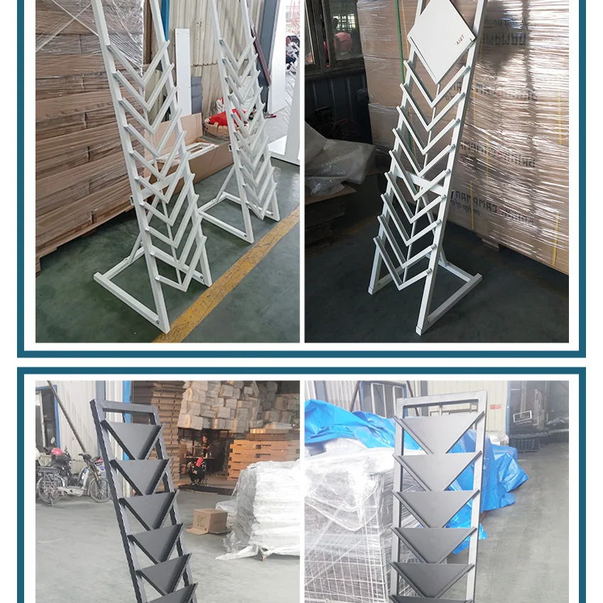 Simple Factory Floor Stand Multi Tier Shelf Metal Sample Quartz Mosaic Tile Granite Tower Display Racks Marble Displays Stand