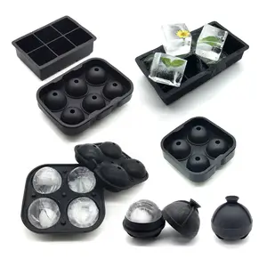 BHD Upgrade Easy Release Flexible Food Grade 4 Cavity Whiskey Round Shape Ice Cube Mold Ball Shape Silicone Ice Tray