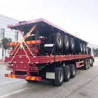 Semi-remorque plateau 3 essieux pour longs trajets, avec plancher en acier robuste, pour le transport de conteneurs de marchandises lourdes, solution de transport stable avec freinage fiable