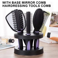 Ensemble personnalisé de 5 outils de coiffure pour les soins des cheveux, comprenant un miroir de base, un peigne démêlant à dents larges, un peigne massant du cuir chevelier, une brosse à cheveux avec boîte cadeau