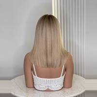 Perruque en cheveux humains blonds à base de soie, longueur épaule, raie centrale, cheveux Remy, aspect cuir chevelu naturel, bonnet léger et respirant