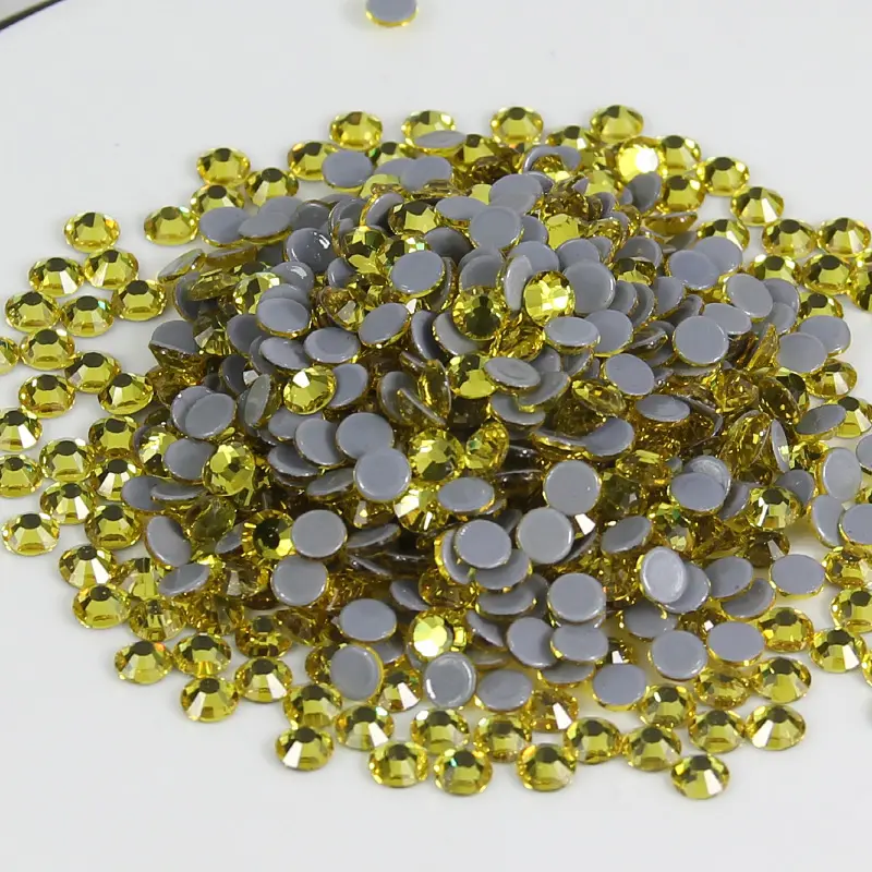 1440pcs gemme rotonde posteriori piatte Hotfix perline di vetro Nail Art giallo D uovo in polvere strass gialli all'ingrosso