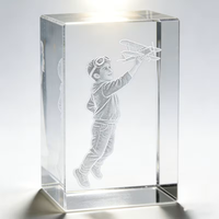 Cube de cristal vierge en gros pour gravure laser 3D, bloc de verre transparent avec base lumineuse LED, cadeau souvenir