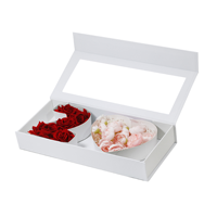 Emballage de fleurs recyclées avec logo personnalisé de luxe en gros Boîte cadeau en papier blanc de haute qualité Gaufrage de fenêtre par stratification mate
