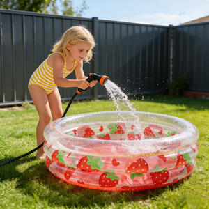 Piscina Inflable Redonda para Niños, Diseño de Fresa, Material de PVC, Piscina de Juego para Exteriores con Manguera de Llenado - Product Image 1