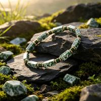 Bracelet vintage en pierre de jaspe verte, perles tubulaires, bracelet extensible en cristal, bracelet en pierre naturelle de jaspe verte, bracelet barillet