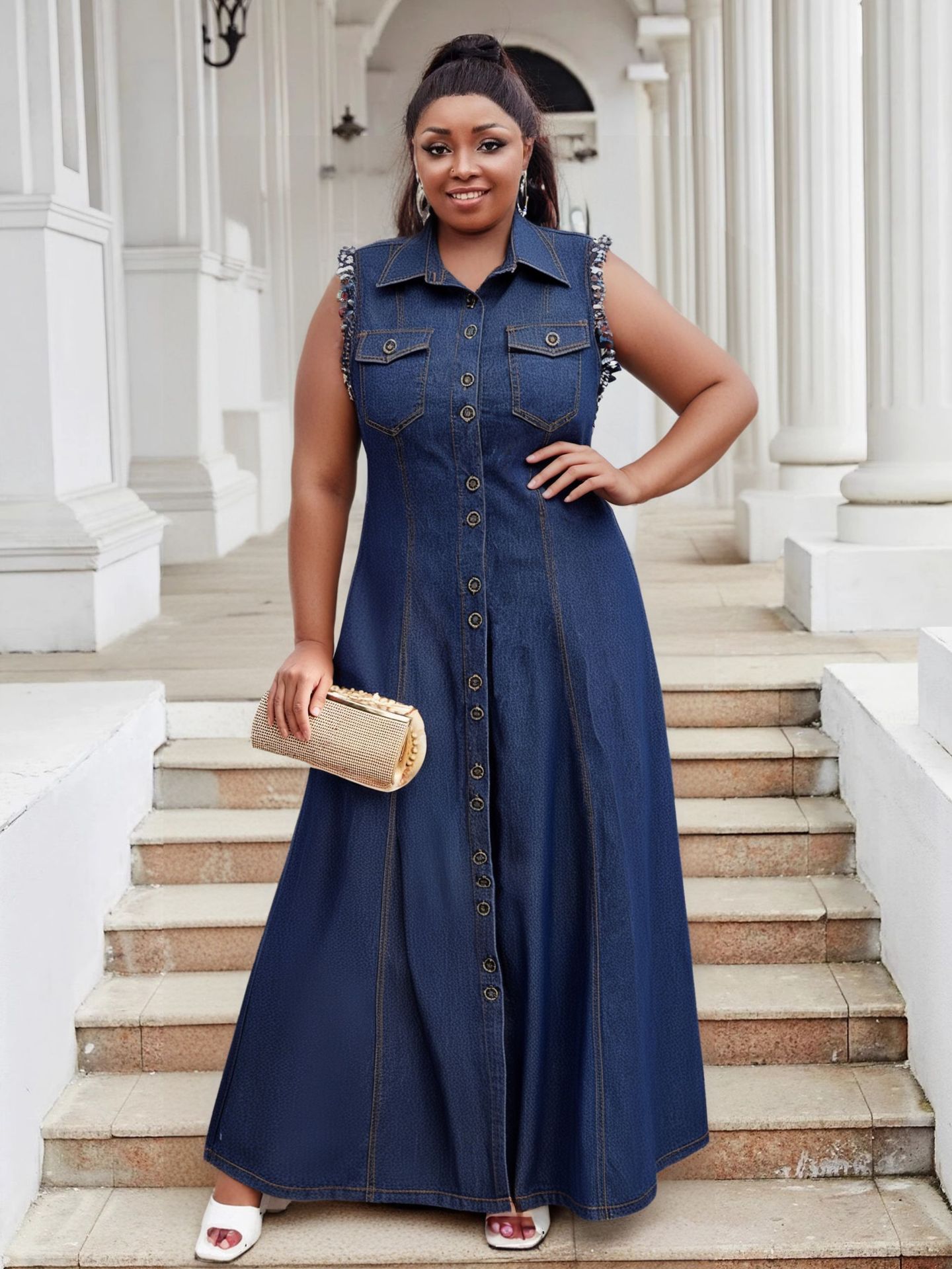 denim dress 2025 AKOEE 2025 Denim Long Sleeve Dress for Women Button Up Collar Shirt Jean Dress with Pockets Loose Comfy Stretch Denim Tops (Small, Dark Blue), Women's