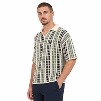 Maßgeschneiderte LOGO Herren Strickjacke Knitterfrei Schnelltrocknend Atmungsaktiv Kurzarm Creme Sommer Polyester OEM ODM Fabrik Handgefertigt