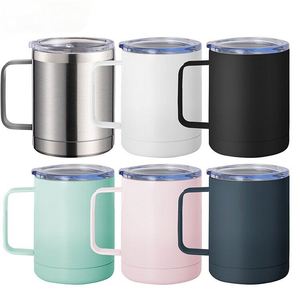10oz Simple Vacuum Insulated Custom Business Gift Cup with Handle - Office Grade Stainless Steel Mug with Handle - Product Image 1