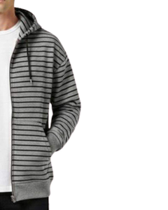 Sudadera con Capucha para Hombre, Algodón, Felpa, con Capucha, Gris y Negro a Rayas, con Cierre, Ropa Casual de Calle, Sudadera de Invierno - Product Image 3