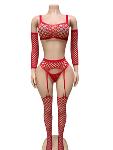 Pothole Fishnet Garter Set Four-piece set And Arm Sleeves For <b>Pole</b> <b>Dance</b> Performance Wear Exotic Dancewear - Product Image 3