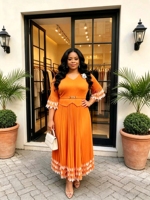 Ventes directes d'usine Sheen, robe longue maxi pour femmes, élégante, de haute qualité, originale, tendance, grande taille, plissée, manches courtes, style Miyaki