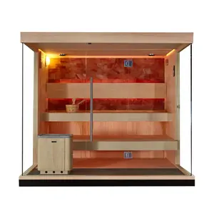 swankia new design traditional Sauna room with salt rock