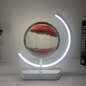 Lampe de table rechargeable avec sablier à sable mouvant, paysage naturel 3D, sablier moderne en métal artisanal avec LED USB - Product Image 5