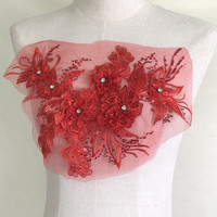 3D fleur strass broderie dentelle applique français dentelle patch pour accessoire de robe