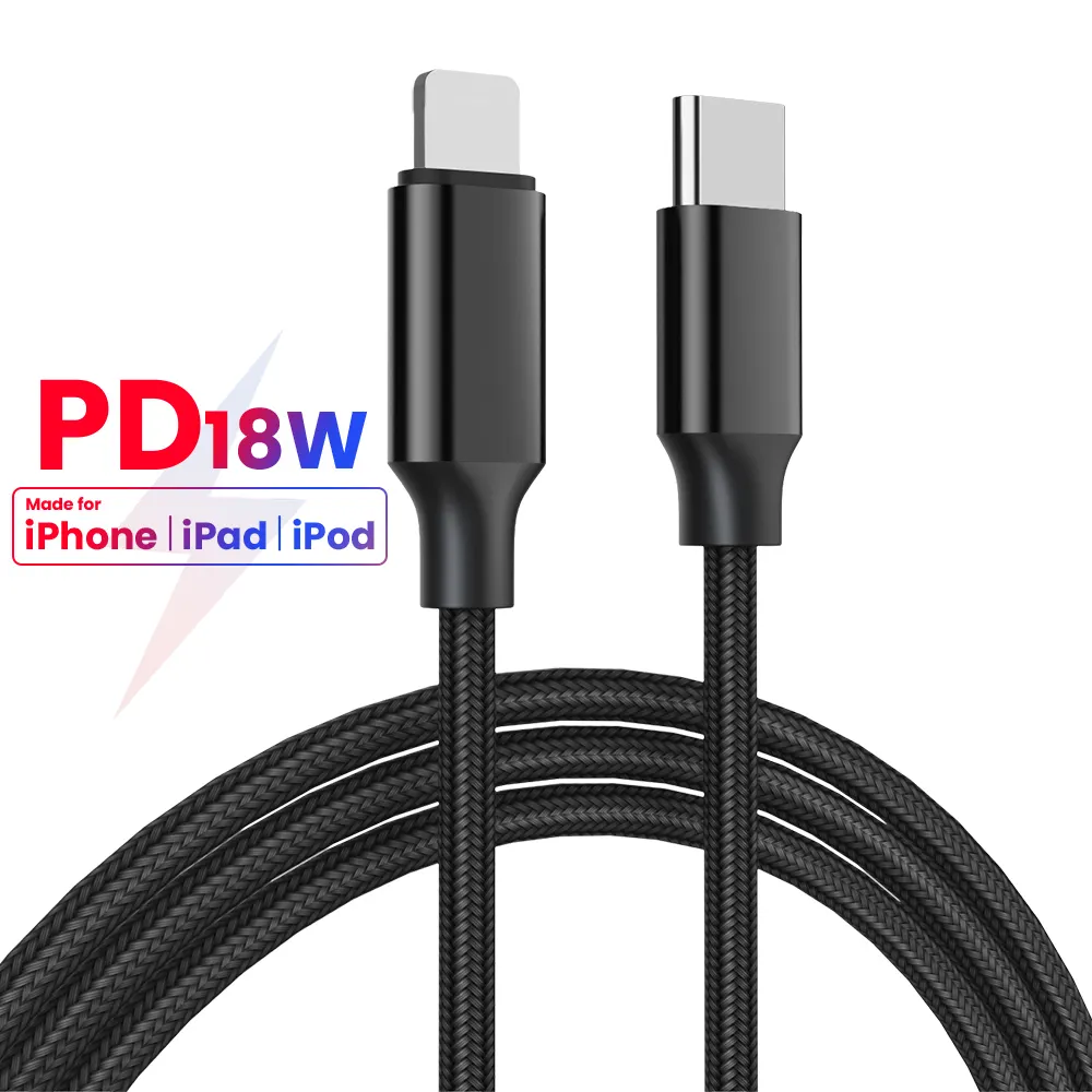 20W USB C to lightning 1m/1.5m/2m nylon braided PD fast charging data cable for Macbook iphone 12 USB Cord