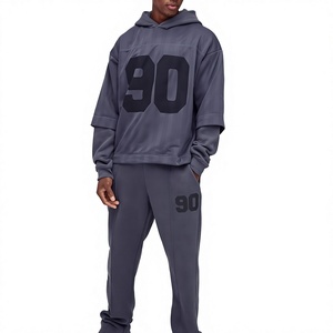 Conjunto Deportivo Informal para Hombre, Sudadera con Capucha y Pantalones, Color Gris, Estampado 90, Manga Larga, Corte Holgado, Ropa Deportiva de Otoño - Product Image 1