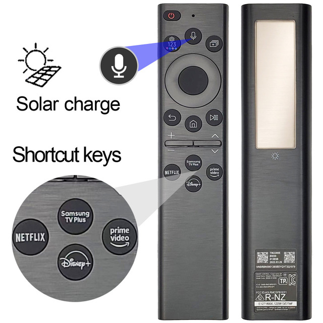 New Solar Power Voice Smart Home Tv Remote for Samsung BN59-01385A/B Bluetooth Samsung Solar Remote Control 4k 8K HDTV NVTC