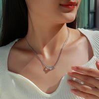 Collier en argent sterling S925 avec moissanite pour femme, chaîne serpent à double boucle, fermoirs géométriques, élégant et léger