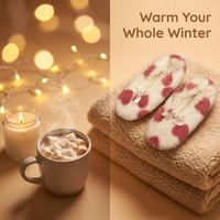 Calcetines de Casa para Mujer con Diseño de Corazón y Lazo, Forrados de Sherpa, Cálidos para Invierno, Antideslizantes