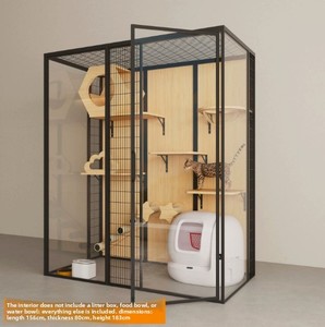 Villa Moderna para Gatos de Madera y Vidrio con Diseño Sólido y Elegante, Casa para Gatos de Múltiples Niveles con Estante de Almacenamiento y Recipiente para Arena, Fácil de Montar - Product Image 6