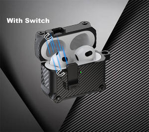 Funda protectora para auriculares de fibra de carbono con interruptor magnético para <span class=keywords><strong>Airpods</strong></span> 4 para <span class=keywords><strong>airpods</strong></span> 1 2 <span class=keywords><strong>3</strong></span> / Pro 2 TPU + PC Armor Cover + HOOK - Product Image 5